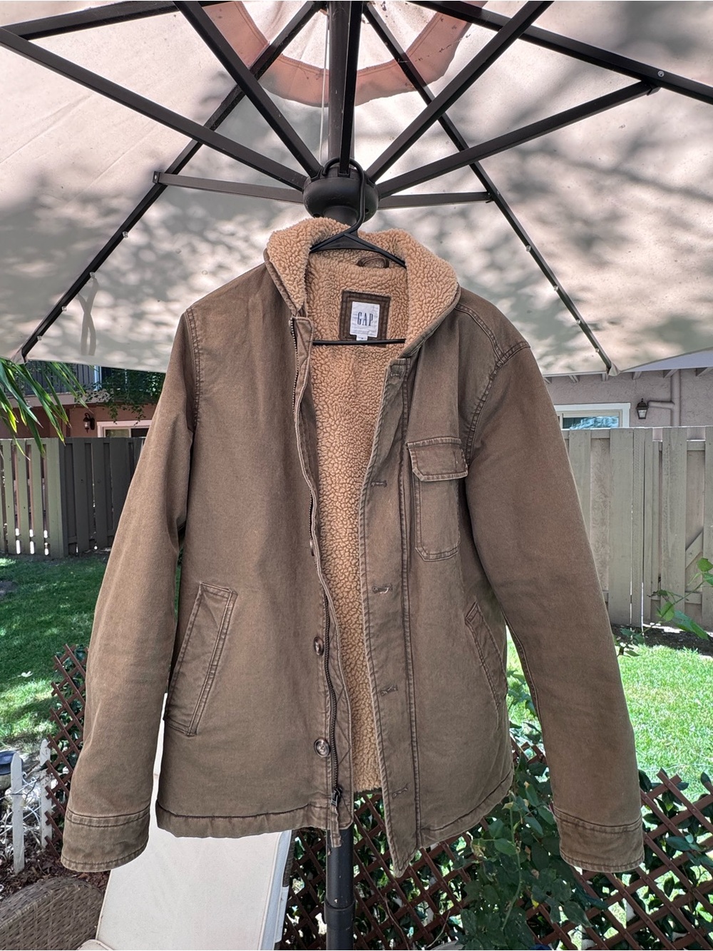 Gap Sherpa Lined Canvas Deck Jacket - Men's Size Medium - Brown/Khaki Workwear